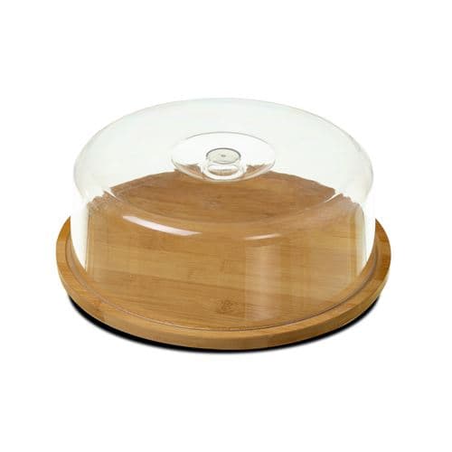 Plateau à fromage rond avec cloche, cloche à fromage en bambou coloris naturel - Ø 28 x Hauteur 10 cm -JUANIO-