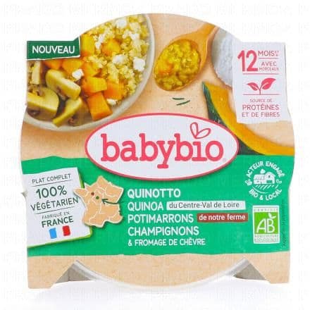 BABYBIO Végétal - Petit plat Quinotto Quinoa Potimarrons Champignons Fromage de Chèvre +12 Mois Bio 230g